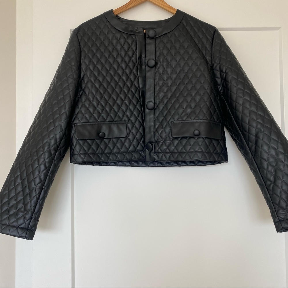 NWT Zara black quilted faux leather jacket